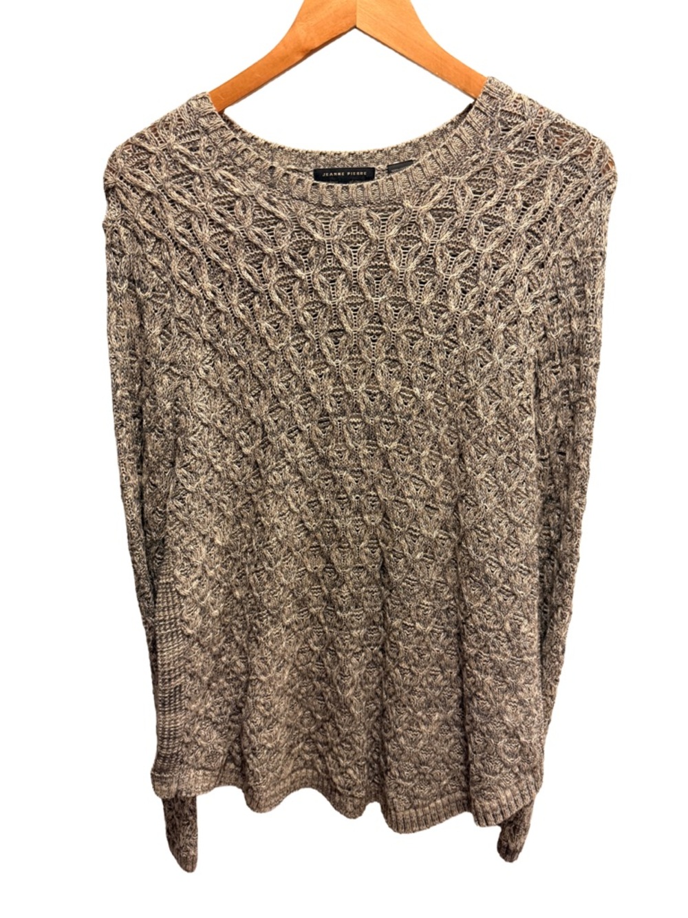 Boho Chic Jeanne Pierre Taupe Mixed Cable Knit Sweater XL